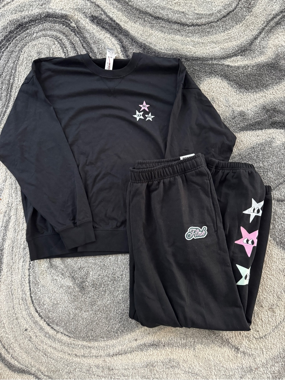 New V.S. PINK Black Drawstring Graphic Star Logo Set XL